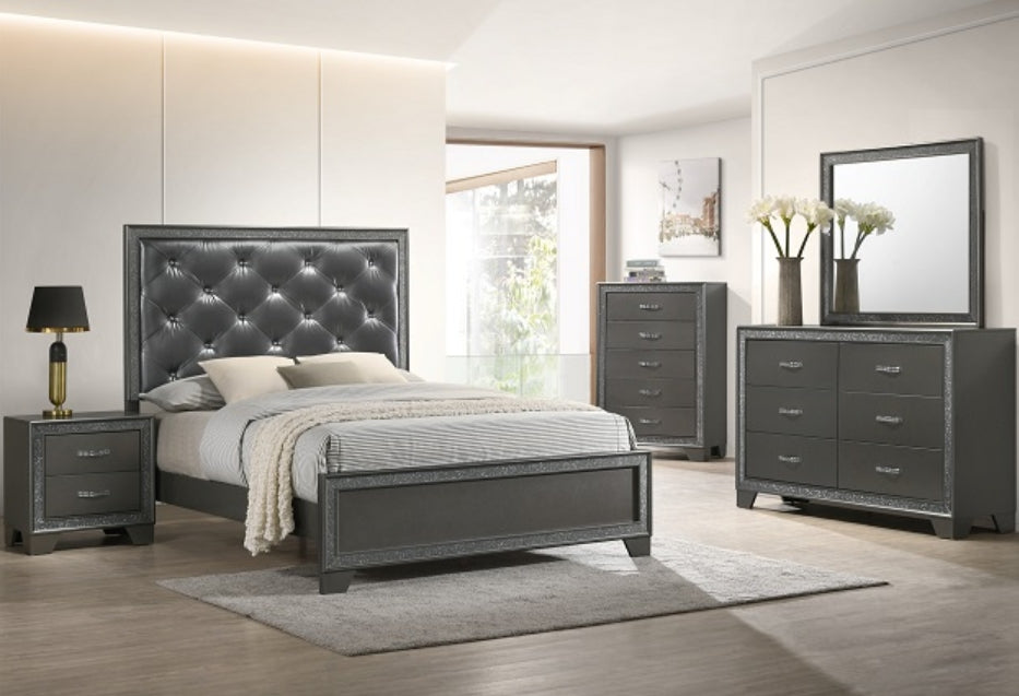 Crown Mark Furniture Kaia Queen Upholstered Bed in Dark Gray - Olympia Furniture (Saint George, Utah)