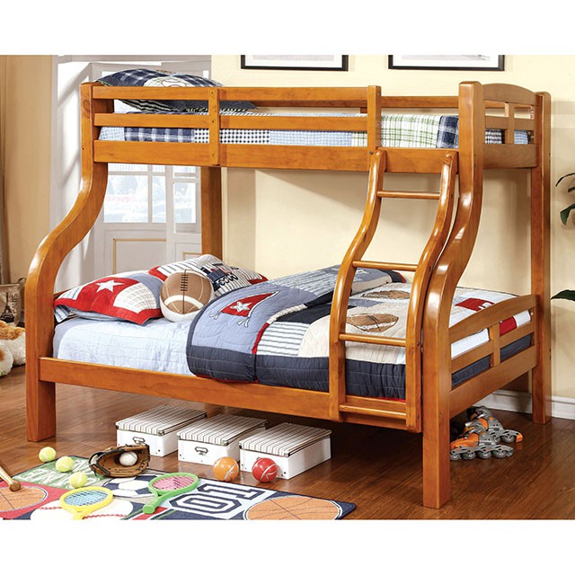 SOLPINE Gray & Oak Twin/Full Bunk Bed - Olympia Furniture (Saint George, Utah)