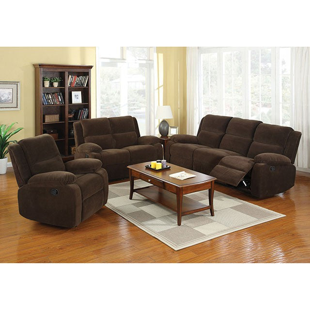 Haven Dark Brown Love Seat w/ 2 Recliners - Olympia Furniture (Saint George, Utah)