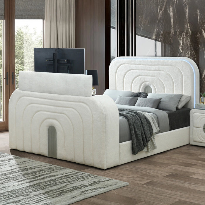 Queen Bed w/LED, TV Cabinet, Fireplace & Bluetooth