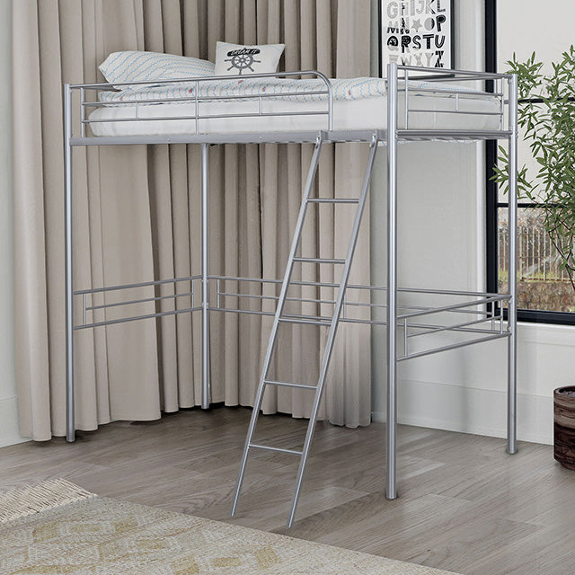 Myles Twin Loft Bed White, Silver & Black - Olympia Furniture (Saint George, Utah)