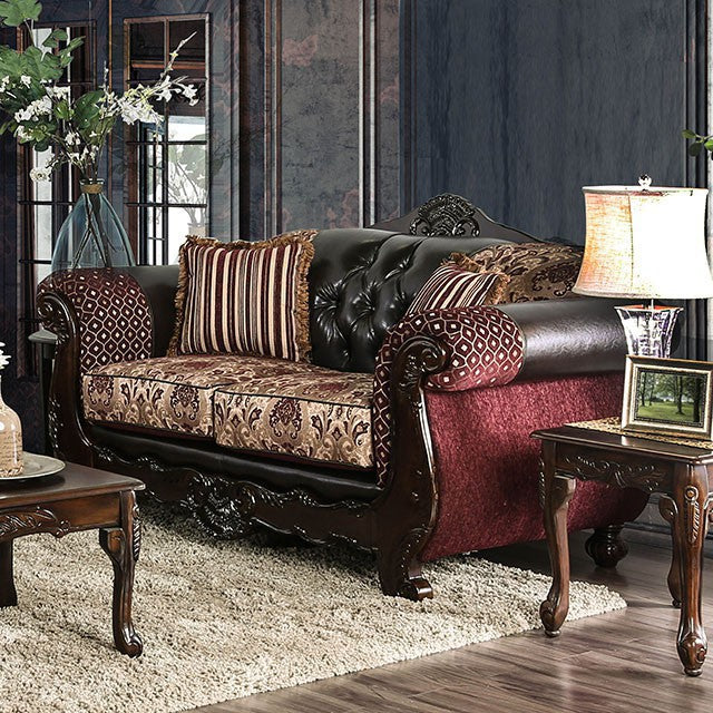 Quirino Burgundy/Dark Brown Love Seat - Olympia Furniture (Saint George, Utah)
